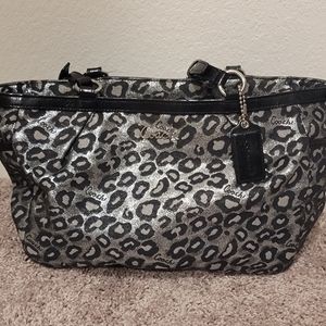 Coach Silver and Black Leopard Print Shoulder Bag
